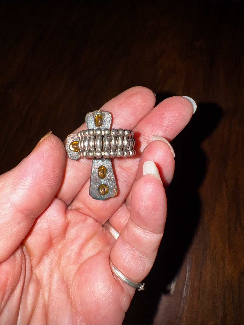 Vintage Silver Cross adjustable ring with Turquoise Cabochons - Picture 4 of 5